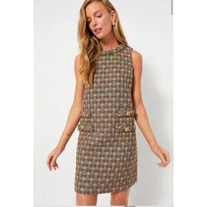 Tuckernuck Plaid Tweed Shift Dress in Brown and Green